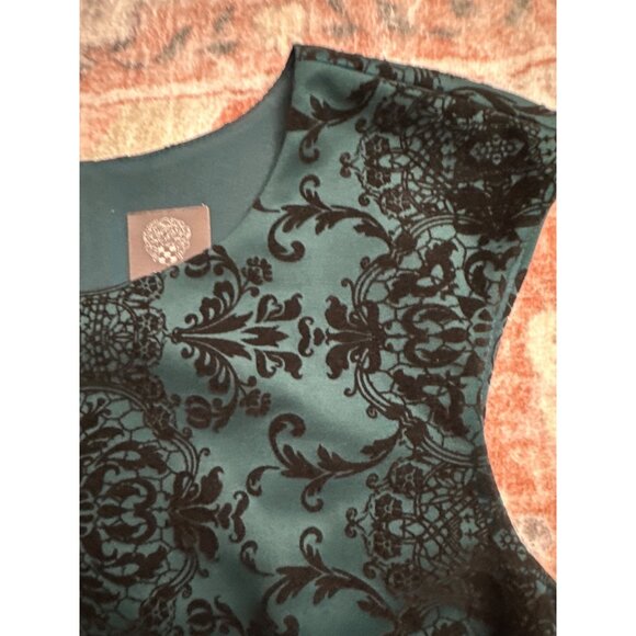 Vince Camuto Damask Velvet Patterned Sheath Dress Green Black Womens 14 Cocktail - Picture 1 of 11